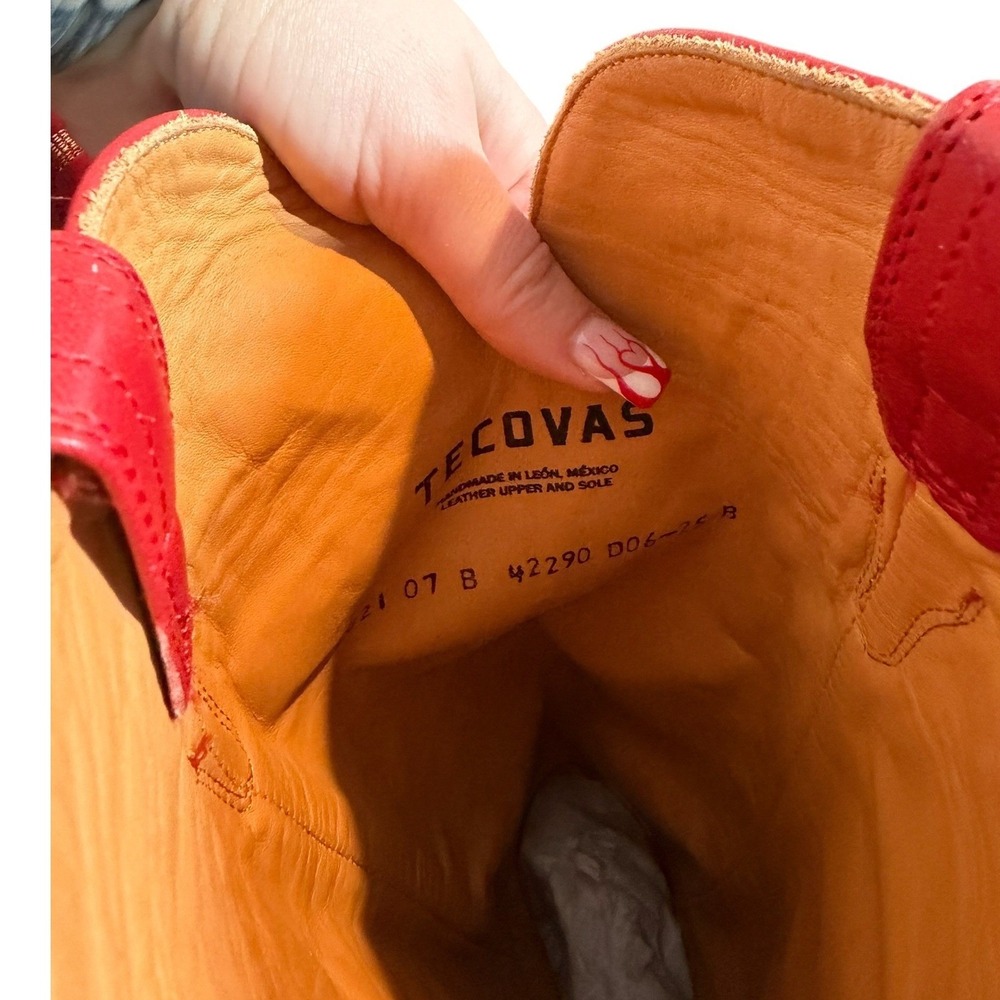 New Tecovas The Abby Red Leather Tall Western Cowboy Boots Wide Calf 7 Rodeo - Picture 4 of 8